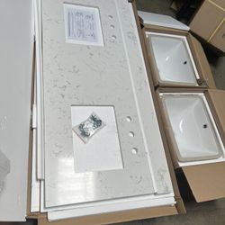 60 x 22 Engineered Quartz Countertop for Double Bathroom Vanity - Cultured Marble