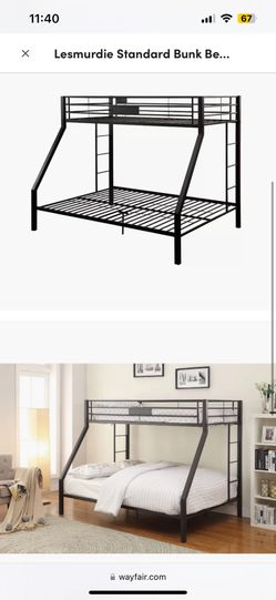 Bunk Bed-Queen/Full Black Metal Bunk Bed Barely Used