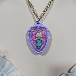 Vintage Polly Pocket Rose Dream Locket, Gem Heart Necklace, Bluebird Toys 1993, Complete Face