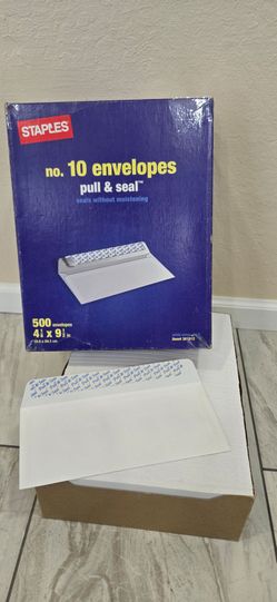 Staples Pull & Seal Easy Close No. 10 Business 4.125" x 9.5" White Envelopes Box (500 ct)