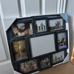 Melannco Customizable Letterboard 8-Opening Photo Collage, 19 x 17 inch,Distressed Black 