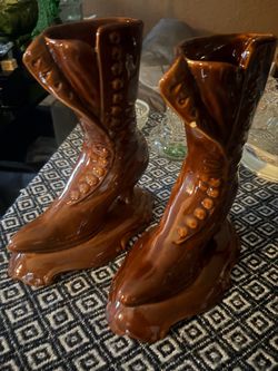 Ceramic Victorian Boot Vases Set of Two