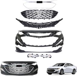 📿 MGWILL Front Bumper Cover Kit For 2019-2024 Chevy Malibu L/LS/LT/RS 1.5L W/Upper Grille Lower Gri