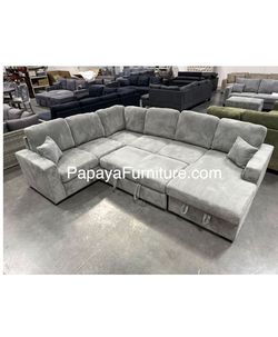 New Large 120” New Light Grey Sectional Sofa Bed,Sectionals, Sofa, Couch, Corduroy Sectional Sofa With Storage, Sleeper Sofa. Sofabed, Sofa Bed,U Shap