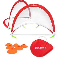 GoSports Portable Pop-Up Soccer Goals for Backyard - Kids & Adults - Set of Two Nets with Agility Training Cones and Carrying Case