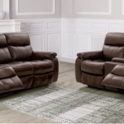 Brand New Brown Top Grain Leather Power Reclining Sofa & Loveseat 
