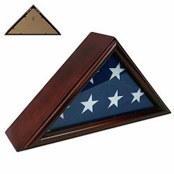 Flag Display Case for 3' x 5'  Flag.  Triangle Shadow Box with HD Tempered Glass and Wall Mount, Cherry Red
