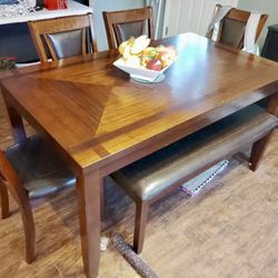 Wood Dining Table With Four Chairs And A Bench - Will Deliver
