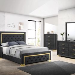 RETRO ART DECO BLACK GOLD EASTERN KING SIZE FRAME - CAMA