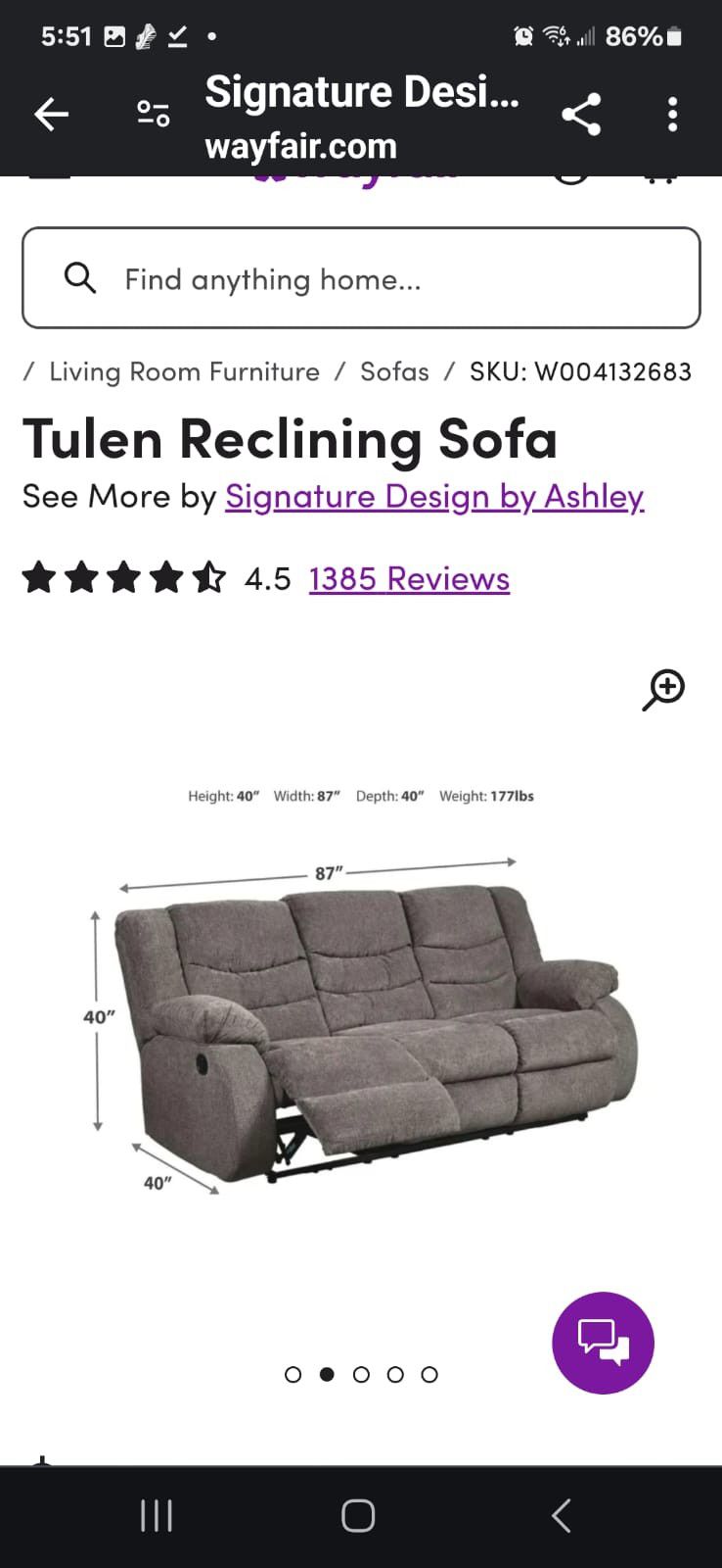 Tulen Upholstered Reclining Sofa