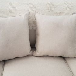 TWO NEW FULL SOFA CHAIR BED BEIGE PILLOWS 18X18X8 INCHES  WITH ZIPPERS READ BELOW