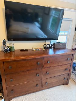 Solid Wood Queen Bedroom Set - Dresser, Nightstand & Storage Headboard Bed (Dark Wood)