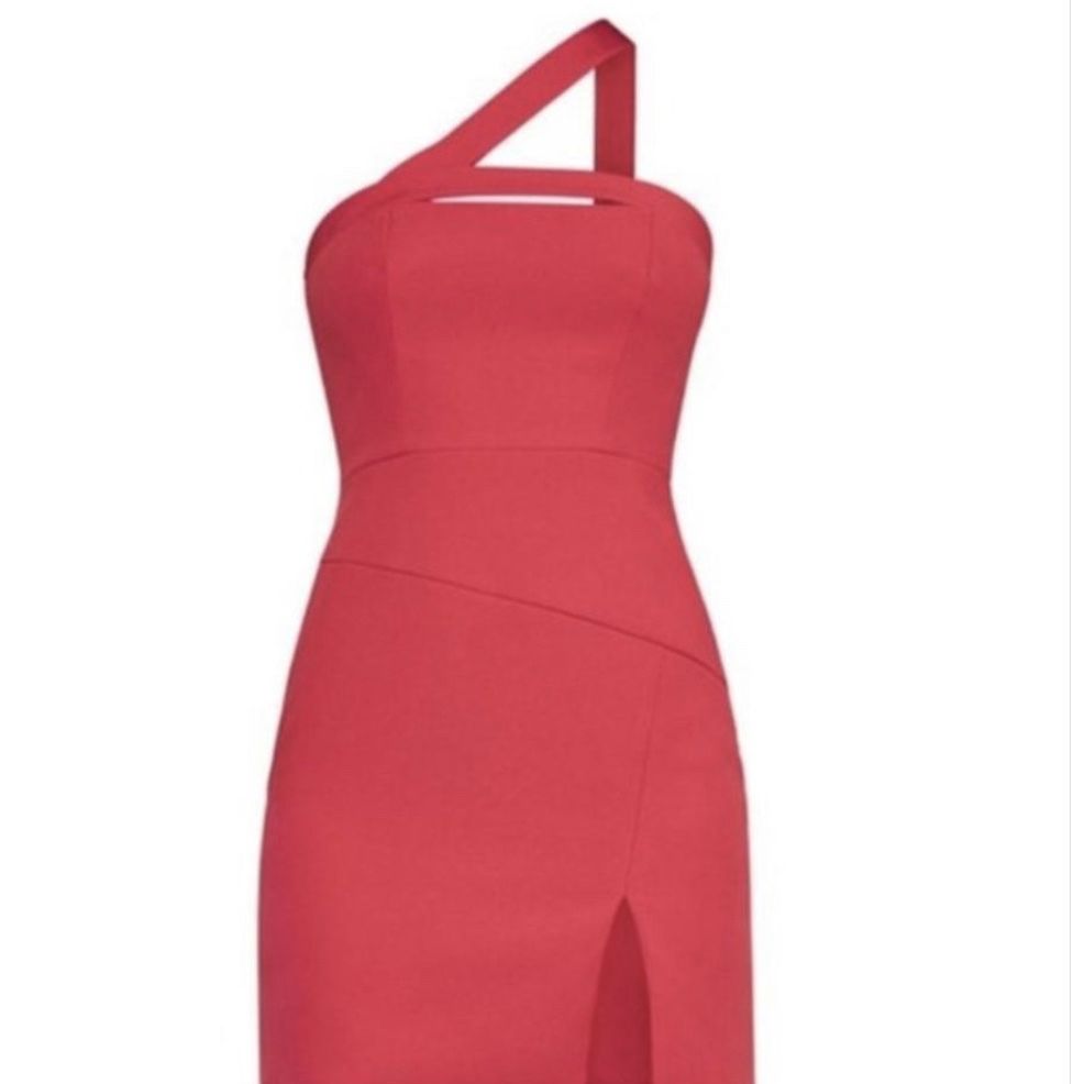 bcbg red one shoulder dress One Shoulder Crystal Embellished Knit Gown - Racing Red
