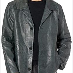 (DKNY) Men's Crocodile ImPrint Genuine Leather Coat 