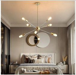 8-Lights Modern Sputnik Mid Century Pendant Lighting Gold Brass Ceiling Light Fixture for Kitchen Dining Room Living Room