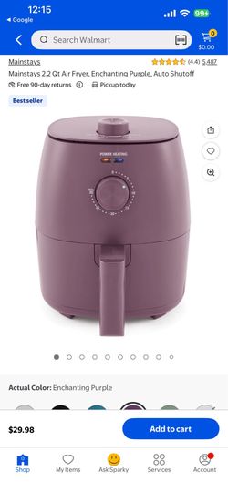 Mainstays 2.2 Qt Air Fryer, Enchanting Purple, Auto Shutoff
