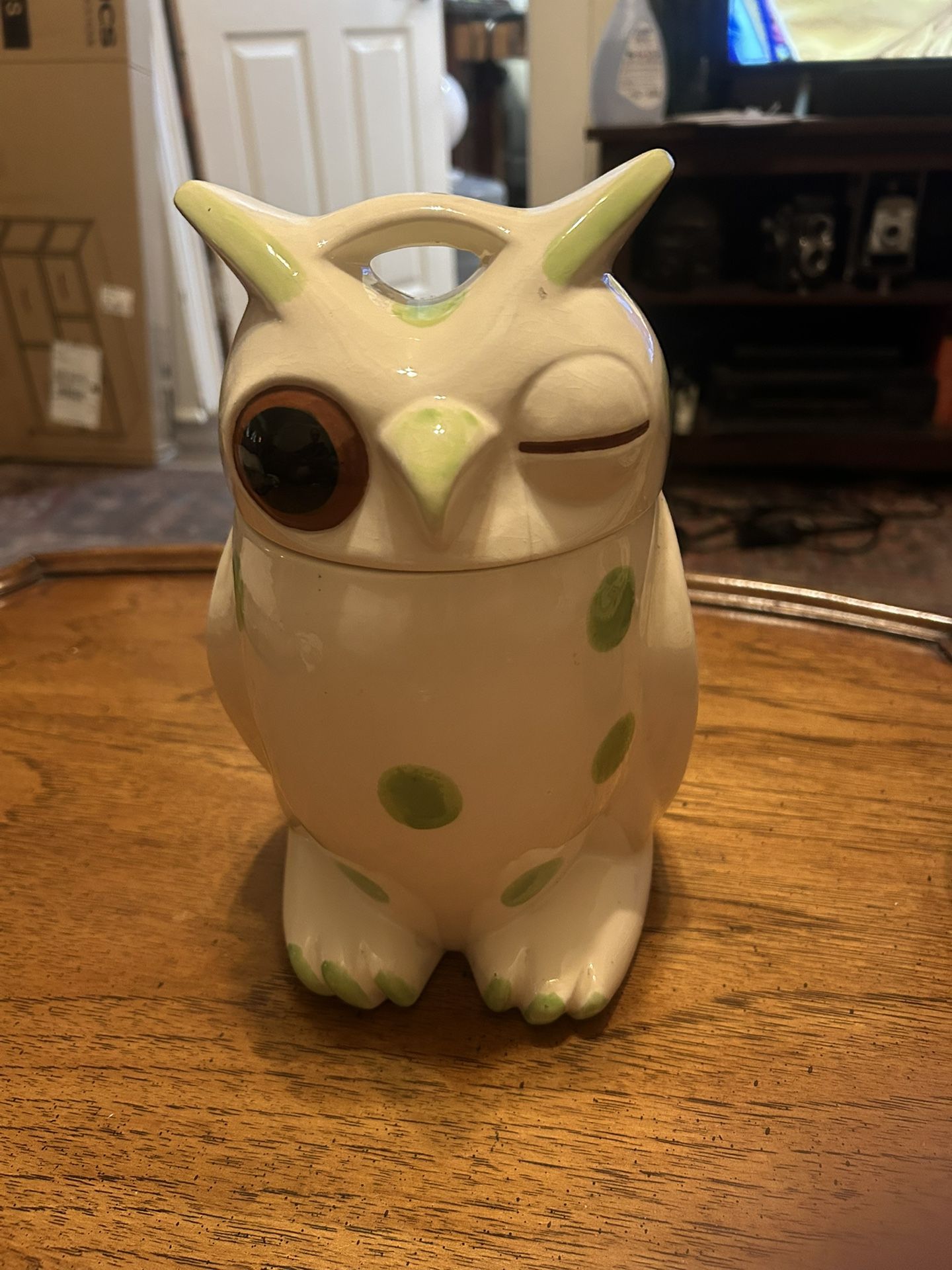 Wink Wink Nudge Nudge; Classic 1970s Winking Owl Cookie Jar w/Minor Vintage Wear: