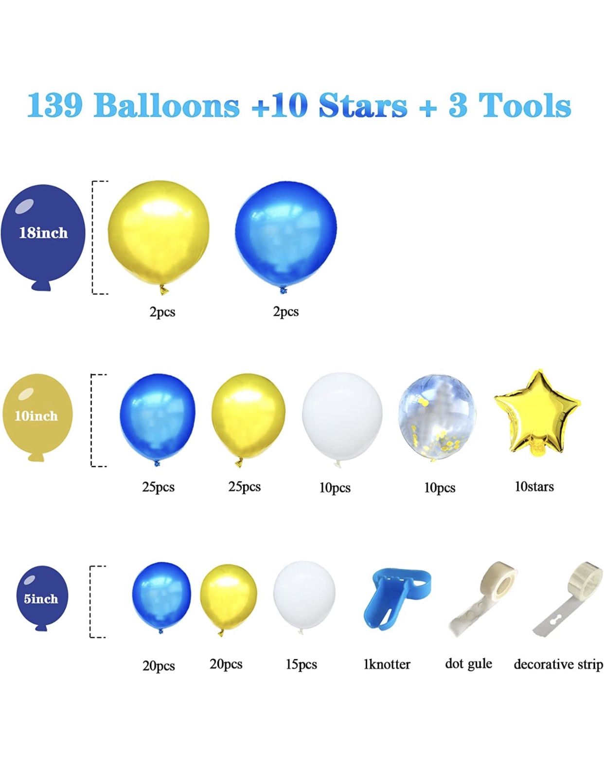 139-Pcs Balloon Garland Arch Kit, 18/10/5" Metallic Blue and Gold Confetti globos para decoracion fiestas, Balloon Arch Kit for Birthday Christmas Bab