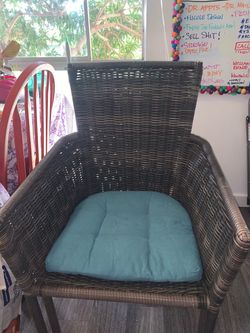 Two Wicker Accent Chair with Teal Cushion