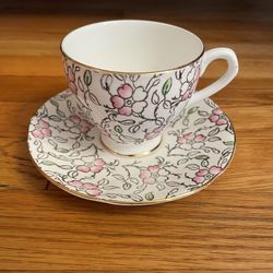Bone China English Castle Teacup And Saucer