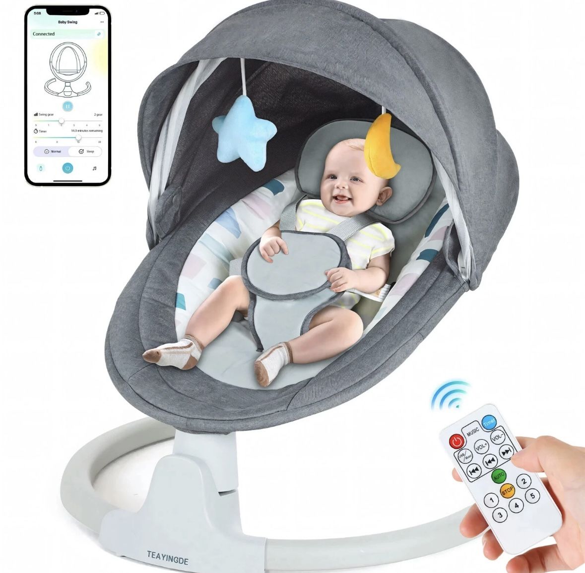 TEAYINGDE Baby Swing for Infants - APP Remote Bluetooth Control, 5 Speed Setting