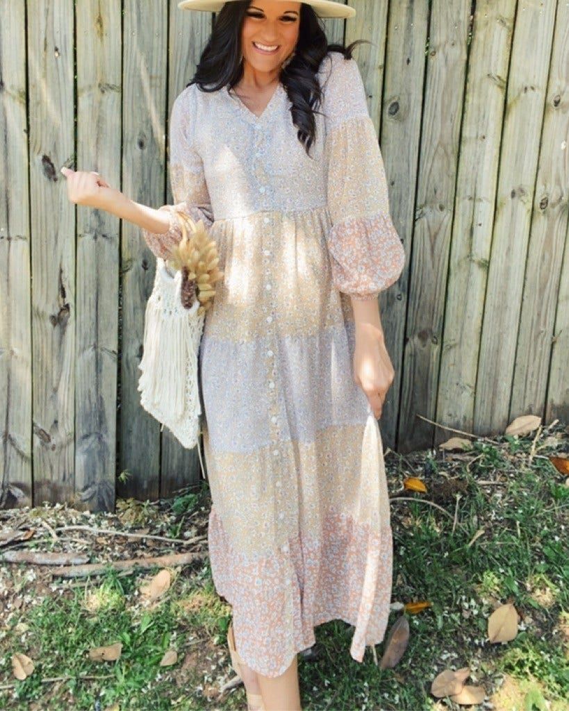 Prairie Rose Farm Maxi Dress In Multi Large Festival Cottage Cottagecore Fairy Fairycore Renaissance fair
