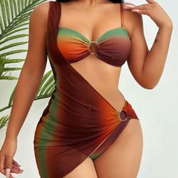 Women's Ombre Print Ring Linked Bikini Set !