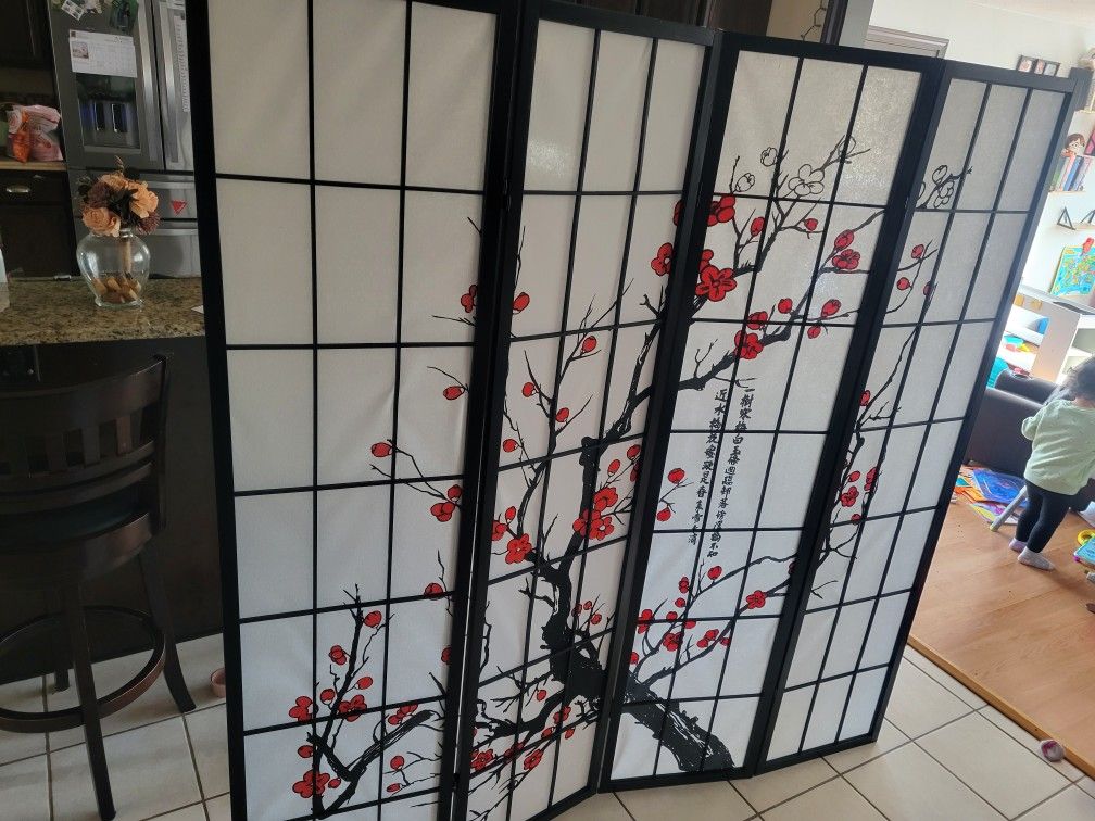 Japanese 4-Panel Screen Room Divider Plum Blossom