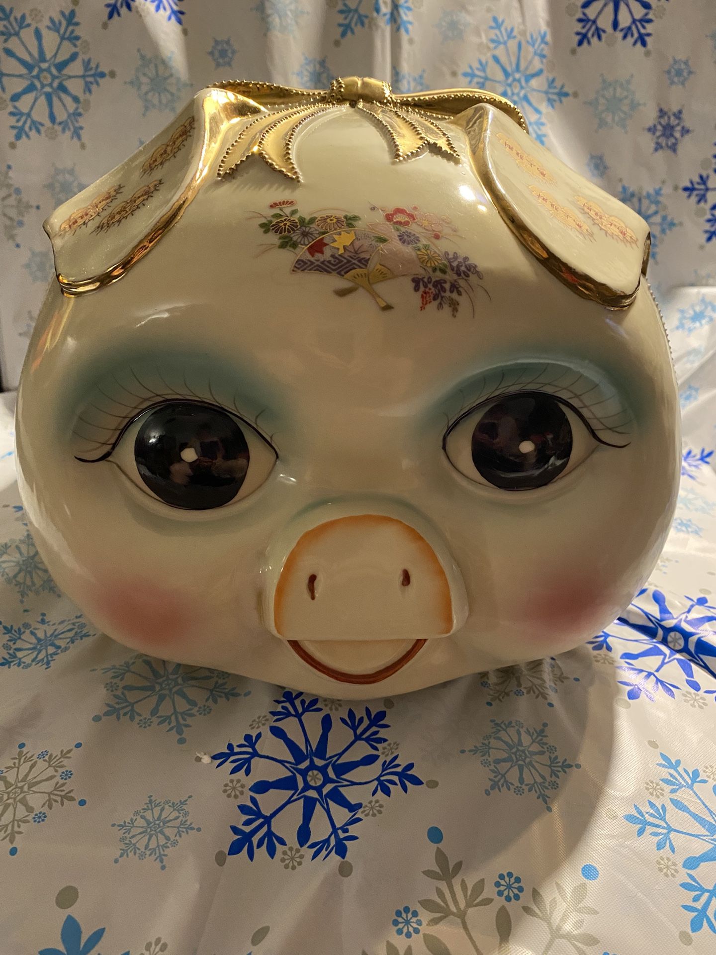 Vintage Xian Oriental Ornate Large Size Porcelain Pig Piggy Bank