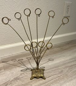 Vintage Brass Peacock Photo Display Holder Picture Tree Postcard Place Holder Note Card Holder