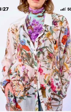 ARATTA. Floral Button-Down Sheer Oversized Blouse