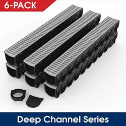 Storm Drain Deep Series 5 in. W x 5.25 in. D x 39.4 in. L Channel Drain Kit with Gray Grate (6-Pack)
