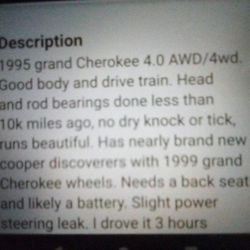  I Have A 19 95 Jeep Grand Cherokee That Needs And Alternator It Needs A Back Seat It Needs Rear View  Mirror