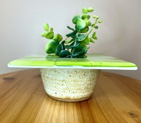 Unique Stunning Ikebana Vase/Flower Frog Studio Pottery MCM Ceramic Tile Top Thumbnail