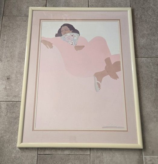 Hawaiian Woman Framed Art Poster Print PEGGE HOOPER 37x28 Vtg 80s 90s Polynesian