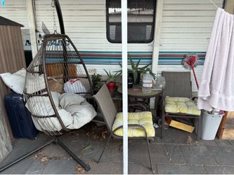 Outdoor table with two chairs