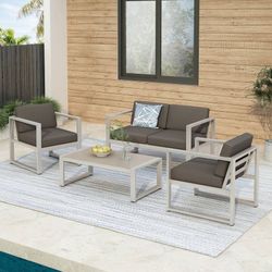Outdoor patio loveseat with chairs and coffee table 