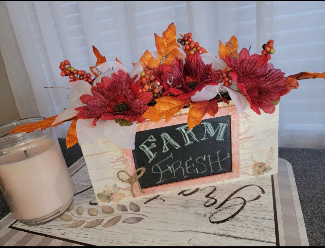 Handcrafted Fall Decor Flower Crate W Chalkboard