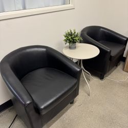 2 Black Accent Chairs + Round Side Table