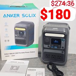 Anker Portable Power Station SOLIX C300, 288Wh LiFePO4 Battery, 300W (600W Surge) Solar Generator, 140W Two-Way Fast Charging, for Outdoor Camping