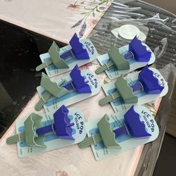 Reusable Plastic Ice Pop Holders Set of 6 Blue Green