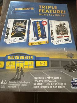 Blockbuster Triple Feature Movie Lovers Game and puzzle set