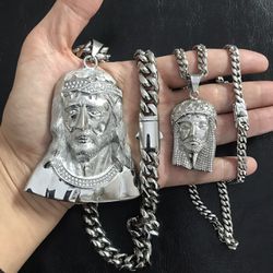Stainless Steel Jesus Pendant With Chain  (Large $40 Each)(small $ 25 Each )