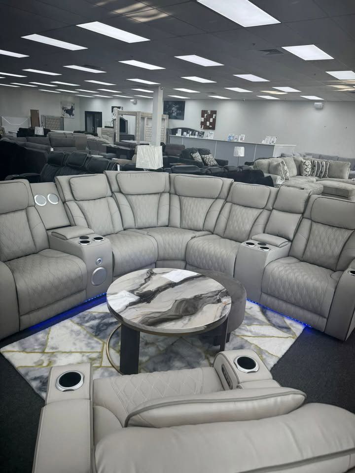 Luxurious Power Reclining Sectional w/Massage, LED Lighting, BT Speakers, Wireless Charging & More