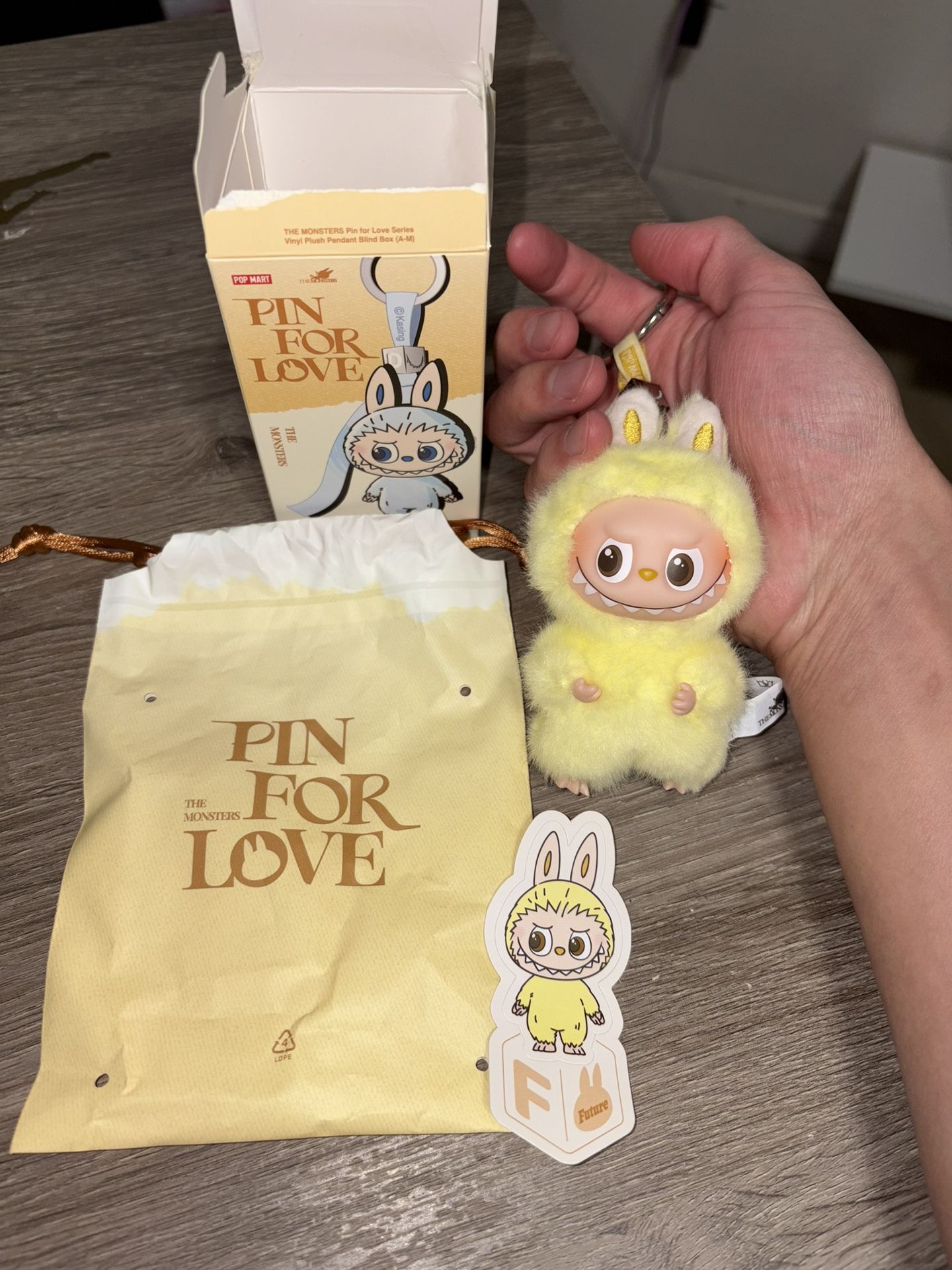 POP MART Labubu V4 The Monsters Pin For Love Alphabet Plush Pendant - Letter F