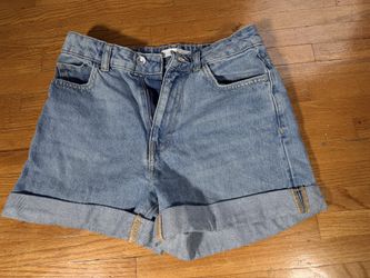 MNG Mango MOM80 Women’s Denim Shorts Size 4 Light Wash High Rise Cuffed Hem