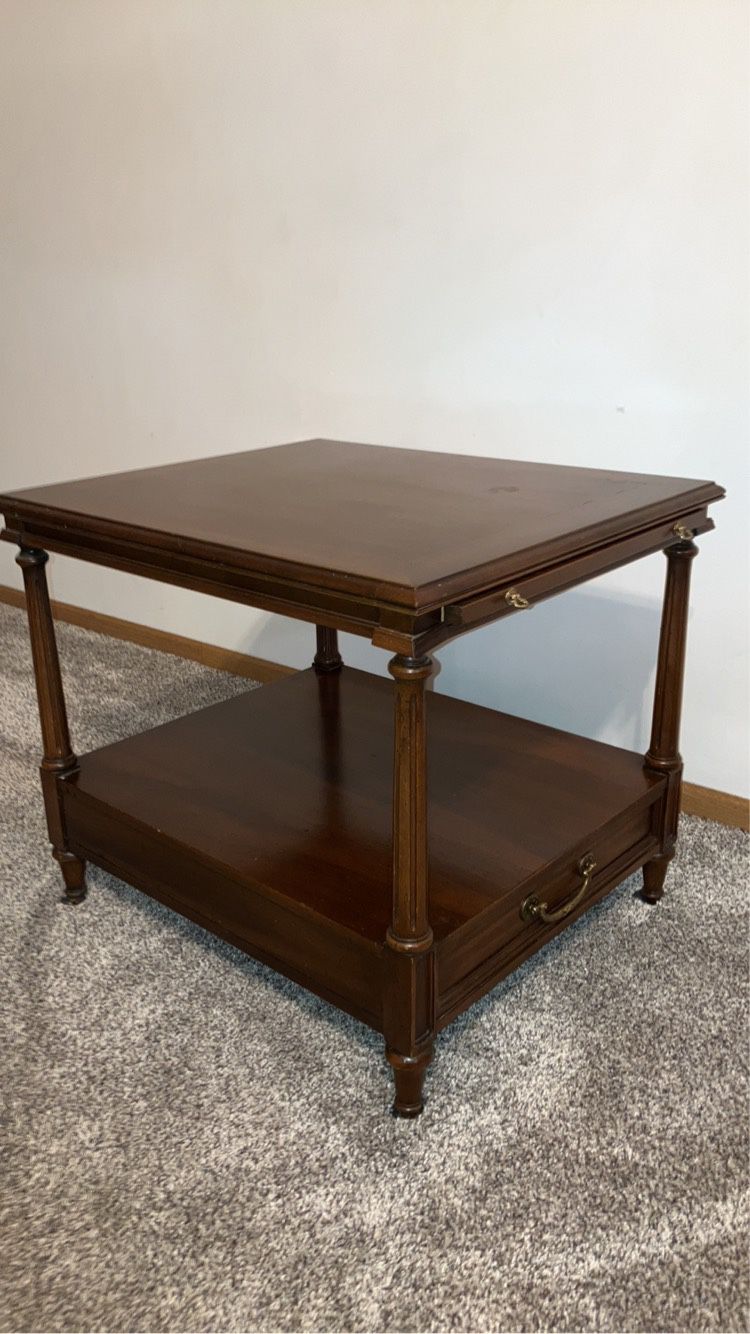 End Table/ Night Stand With Slide Out Top Tray And Bottom Drawer