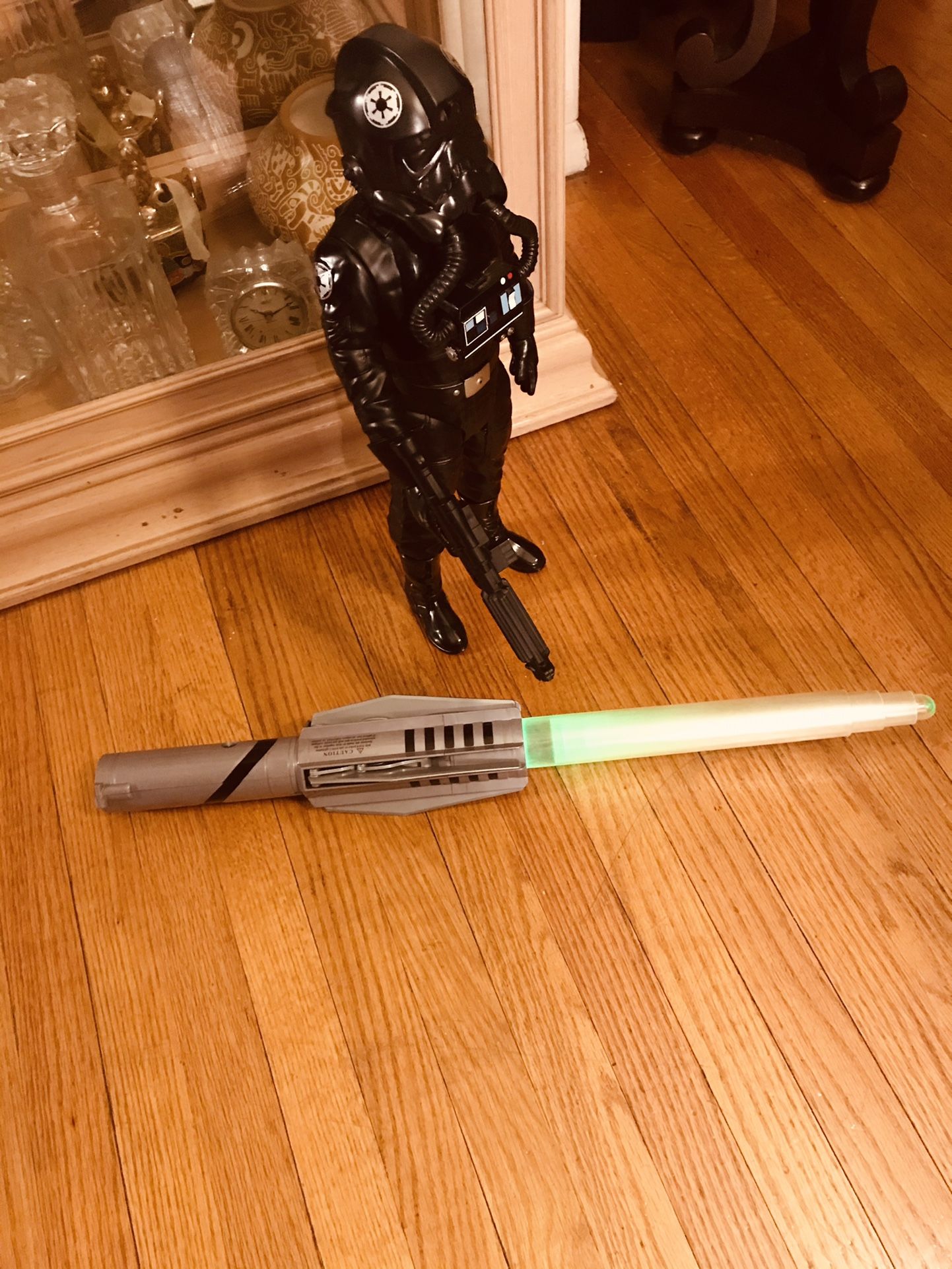 Star Wars Items 2007 Hasbro LFL Lightsaber Jedi Sith Bladed Red and Green And 18’ Black Stormtrooper View Pics