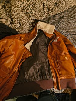 Tan Leather Aviator Jacket with Sherpa Collar