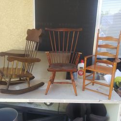 3 Little Wooden Doll Chairs